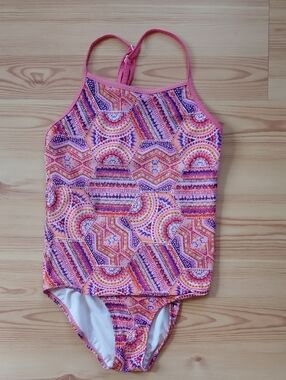 Girls' Bright Geometric One-Piece Swimsuit - Pink & Orange